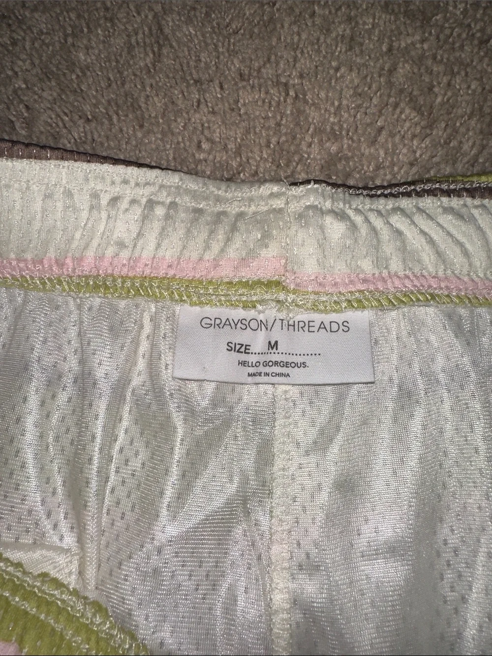 Grayson Threads Striped Athletic Shorts in Green, Pink & Brown